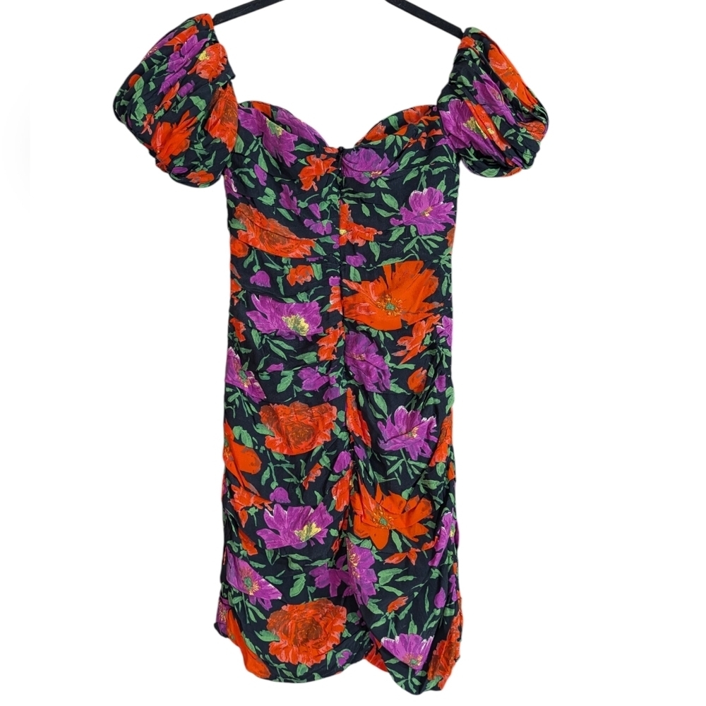 Zara Floral Puff Sleeve Mini Dress XS | Sweetheart Neck Ruched Bodycon Summer - Picture 3 of 11